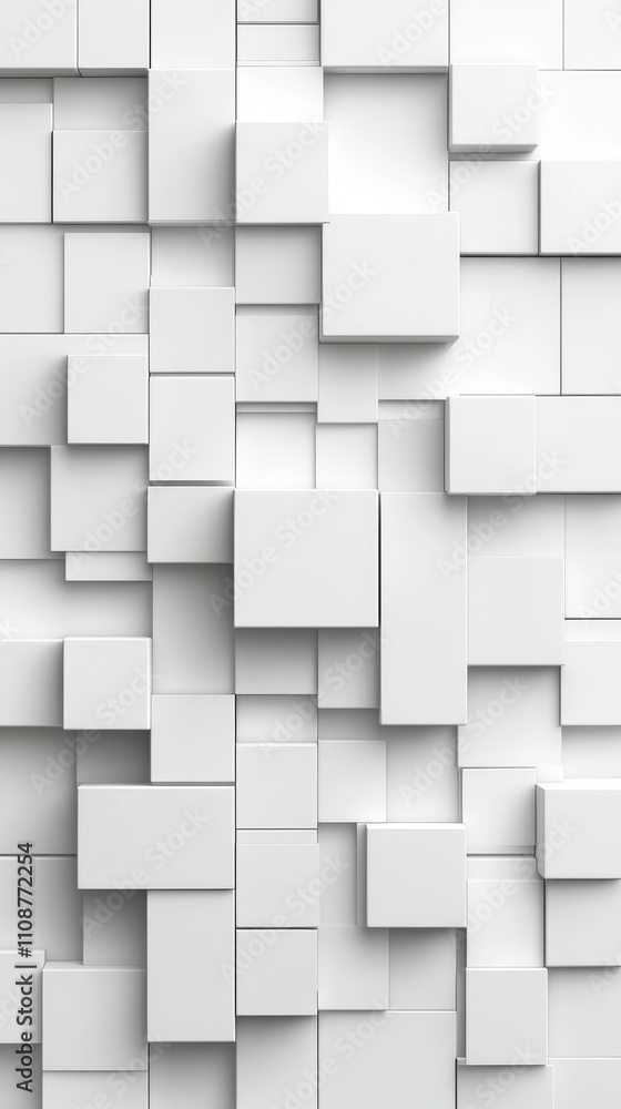 Obraz premium Abstract white geometric wall with varying cube sizes and textures, creating a modern, minimalist aesthetic.