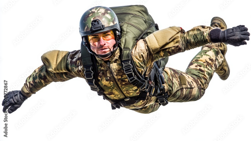 Fototapeta premium Skydiver in Freefall against Bright White Background