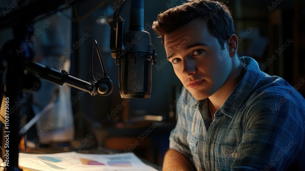 A voice actor checks the frequency response of their microphone to ensure it accurately captures the nuances of their voice during recordings A voice actor checks the frequency response of their microphone to ensure it accurately captures the nuances of their voice during recordings
