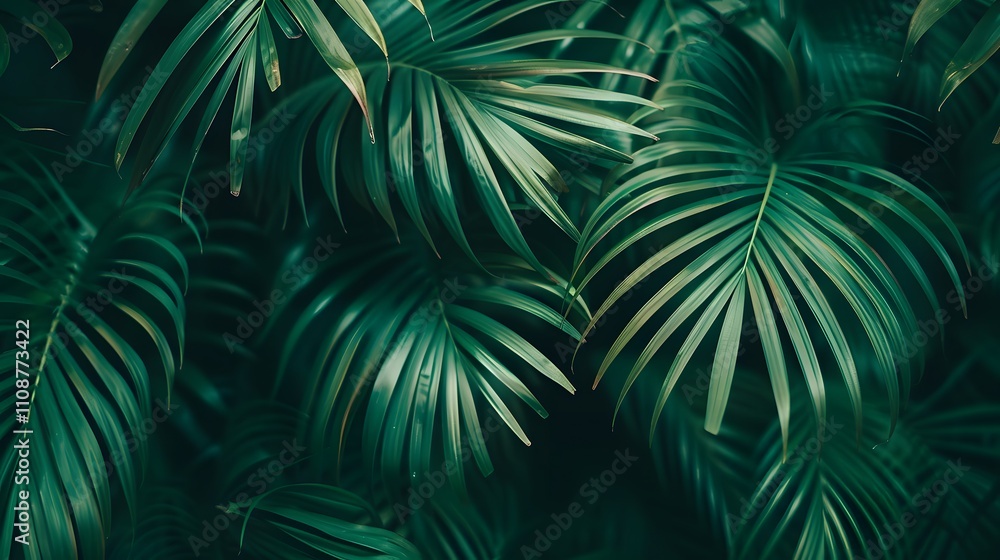 Fototapeta premium Lush Green Palm Fronds Tropical Foliage Background