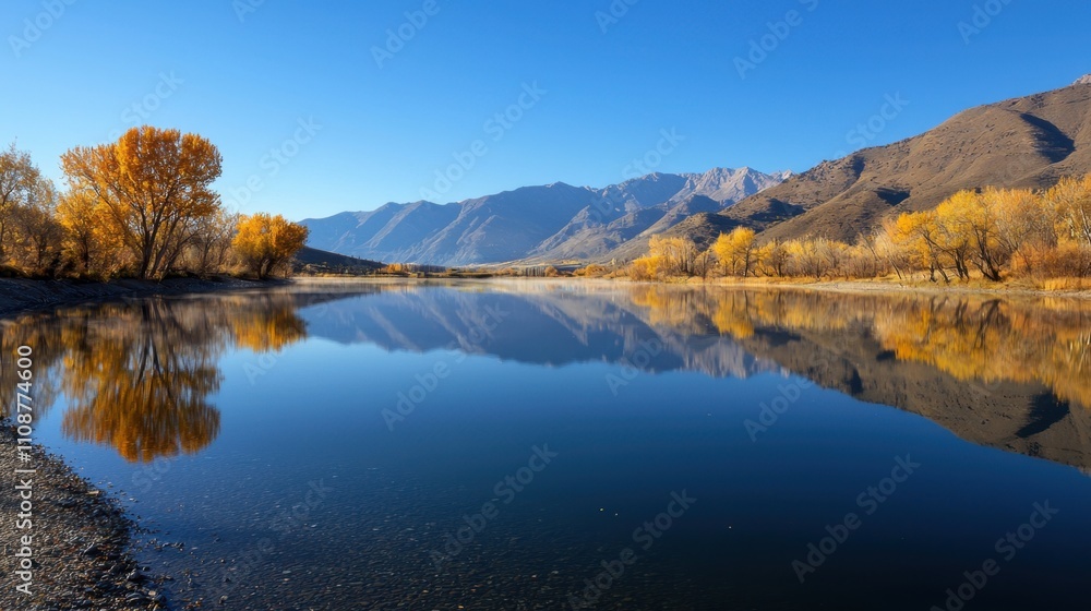 Fototapeta premium A beautiful lake with mountains in the background