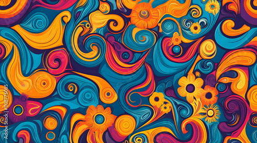 Twisted and distorted vector texture in trendy retro psychedelic style. Fun 70s hippie background. Waves, eddies, swirling patterns.