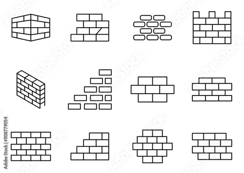 Brick Wall, Construction Related Icon Set. Editable