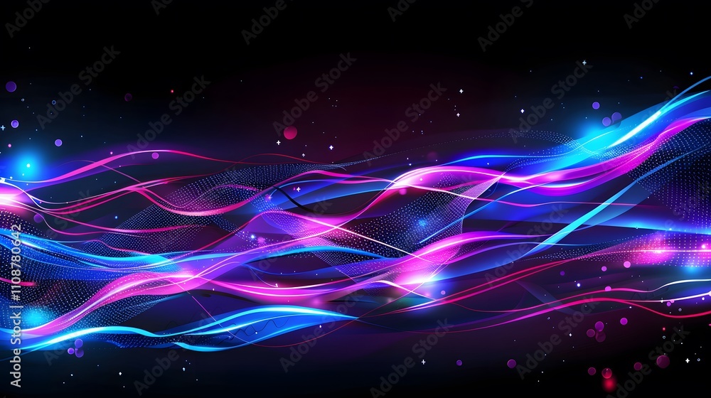 Obraz premium Abstract Neon Waves Flowing Through Dark Space