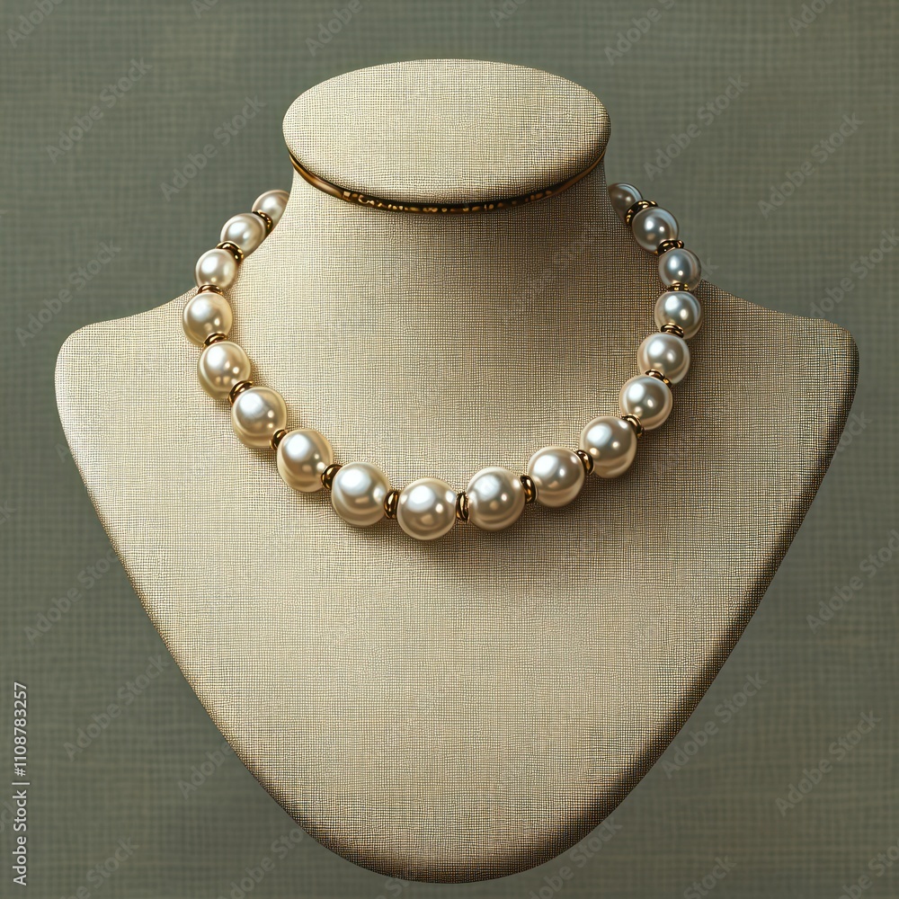 A classic pearl necklace displayed on a bust, showcasing elegance and luxury. A classic pearl necklace displayed on a bust, showcasing elegance and luxury.