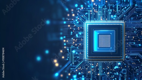 Abstract Technology Background. AI Circuit Board with Electrical Connections