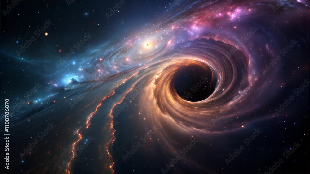 Fototapeta premium Black hole with glowing cosmic swirl in deep space