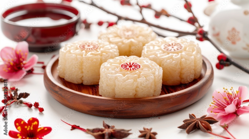 Chinese New Year rice cakes, isolate on white background, symbolizing prosperity, Chinese New Year rice cakes, isolate on white background, symbolizing prosperity,