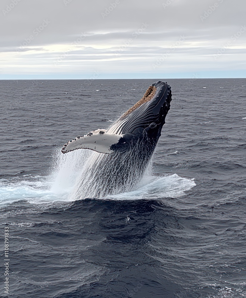 Fototapeta premium Giant Whale Breaching Ocean Surface