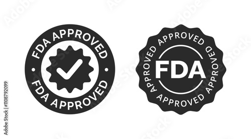 FDA approved vector icon. Food and drugs administration badge labels