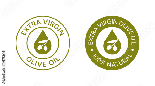 Extra virgin olive oil logo. Emblem of olive oil drop with olive branch
