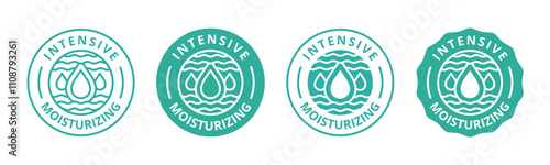 Hydration moisturizer logo badge label. Intensive moisturizing water drop vector icon for skin care product