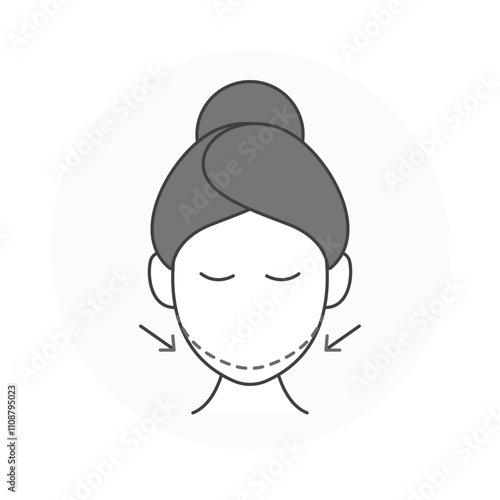 Double Chin Icon – Face with Arrows Representing Chin Contouring and Fat Reduction