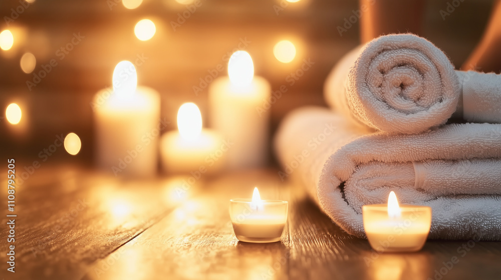 An elegant spa setup showcasing a woman receiving a therapeutic back massage. The warm wooden tones of the room, soft towels, and glowing candlelight create a serene and comforting An elegant spa setup showcasing a woman receiving a therapeutic back massage. The warm wooden tones of the room, soft towels, and glowing candlelight create a serene and comforting