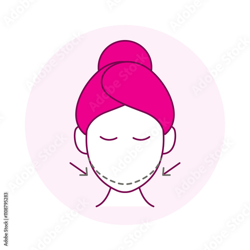 Double Chin Icon – Face with Arrows Representing Chin Contouring and Fat Reduction Transparent PNG