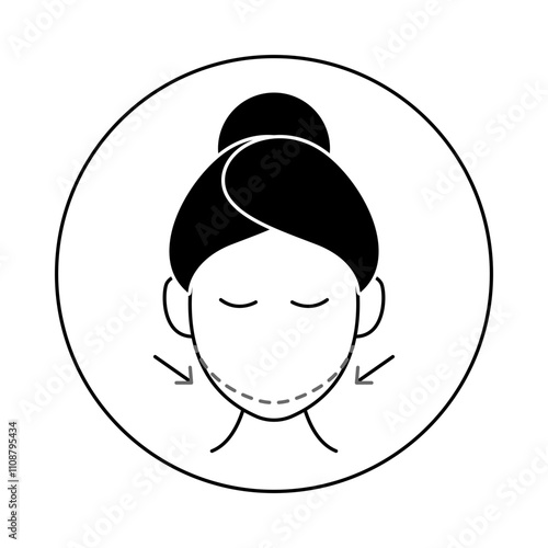 Double Chin Icon – Face with Arrows Representing Chin Contouring and Fat Reduction