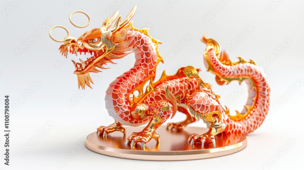 Fototapeta premium Red and gold dragon illustration, isolate on white background, symbolic for Chinese New Year,