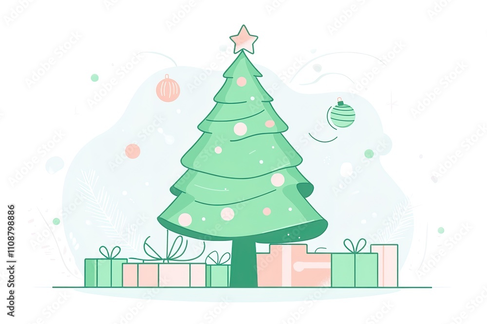 Happy Santa claus standing with gift boxes and christmas tree. Cartoon character. Vector illustration
Happy Santa claus standing with gift boxes and christmas tree. Cartoon character. Vector illustration