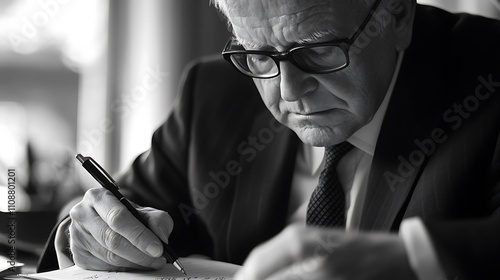 CEO reviewing business insight in black and white color photography photo