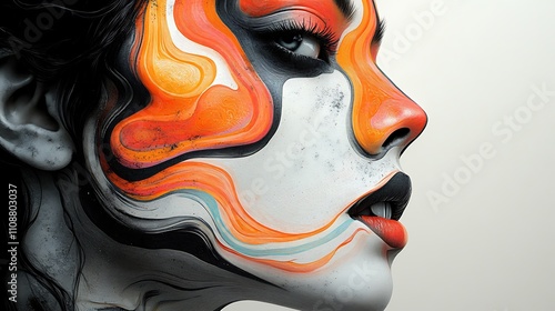 Vibrant psychedelic artwork emerging from one side of a realistic black and white portrait