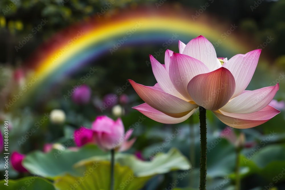 Obraz premium Magical Flower Scene with Soft Light and Rainbow