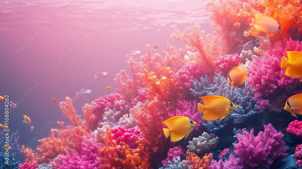 Fototapeta premium Vibrant underwater scene with colorful coral reefs and tropical fish.