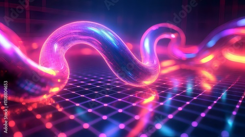 Abstract Neon Wave: A Digital Art Exploration of Light and Form