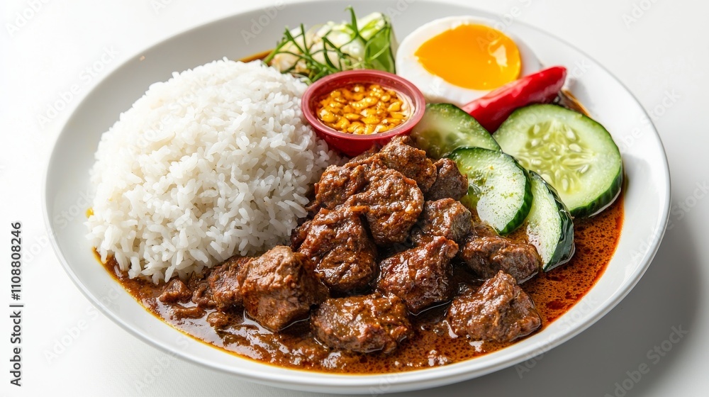 A vibrant plate featuring tender beef, fluffy rice, fresh vegetables, and a boiled egg, showcasing a delicious Asian-inspired meal. A vibrant plate featuring tender beef, fluffy rice, fresh vegetables, and a boiled egg, showcasing a delicious Asian-inspired meal.