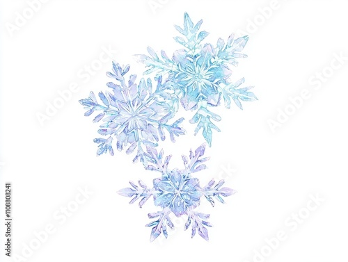 Enchanting Watercolor Christmas Snowflakes with Intricate Patterns and Shimmering Effects on Isolated White Background - Ultra-Detailed Illustration for Winter Wonderland Vibe