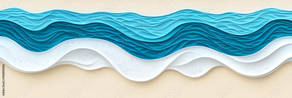 Fototapeta premium Abstract Layered Ocean Waves Beach Design - Serene ocean waves layered design, symbolizing tranquility, nature, summer, relaxation, and the beach.