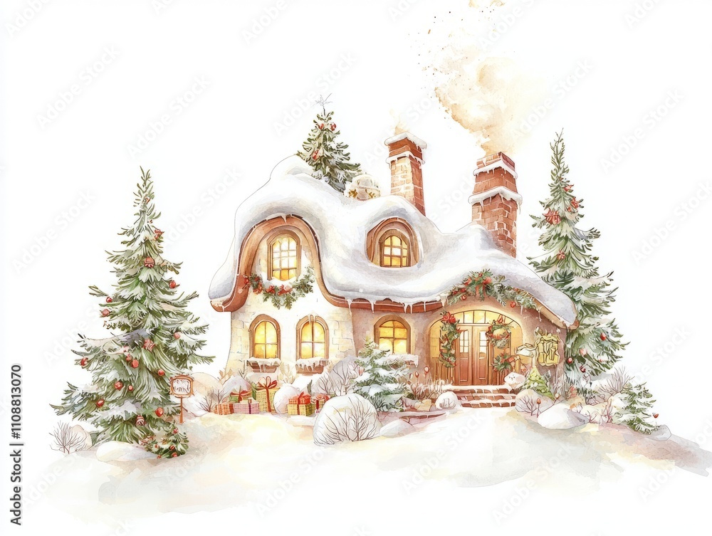Fototapeta premium Whimsical Watercolor Holiday Stories: Festive Christmas Illustrations on Isolated White Background - Ultra-Detailed Artwork of Sharing Tales