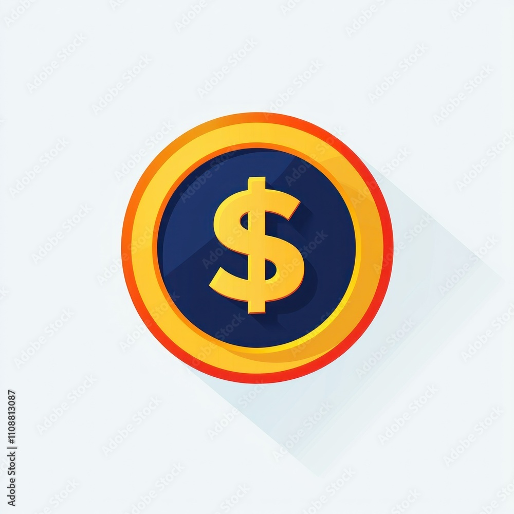 Obraz premium Iconic dollar sign symbol represented as a flat design coin, showcasing the essence of finance, wealth, and investment in a modern and engaging style.