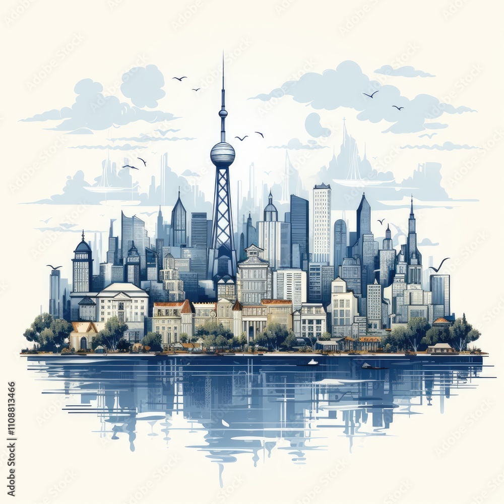 Fototapeta premium Modern Abstract Art Depicting Shanghai's Urban Landscape