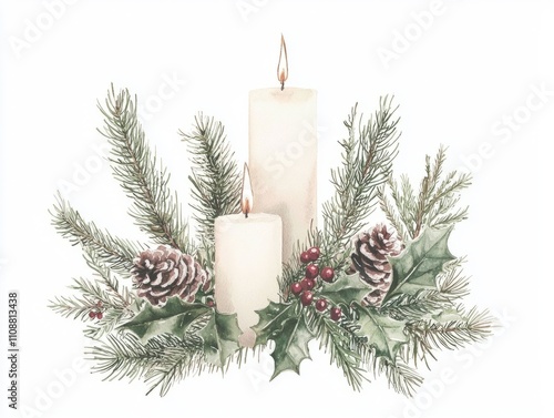 Festive Watercolor Holiday Memories | Detailed Christmas Illustration on White | Hand-Drawn Warmth of Cherished Moments