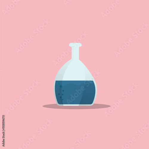 chemistry lab test tube blue liquid inside 2D flat art vector illustration.