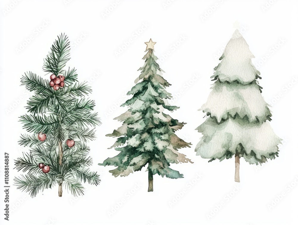 Obraz premium Festive Watercolor Christmas Cards with Hand-Drawn Illustrations and Cheerful Messages for Sending Love and Joy Isolated on White Background, Ultra-Detailed Artwork