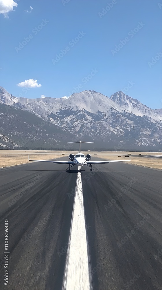 Fototapeta premium A private jet sits on the runway poised for takeoff sleek and modern against the backdrop of a clear sky