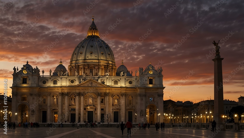 Fototapeta premium Saint Peter's Basilica at sunset in Vatican City.