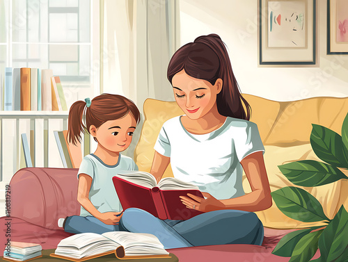 Wallpaper Mural Mommy is reading lullaby to child illustration Torontodigital.ca