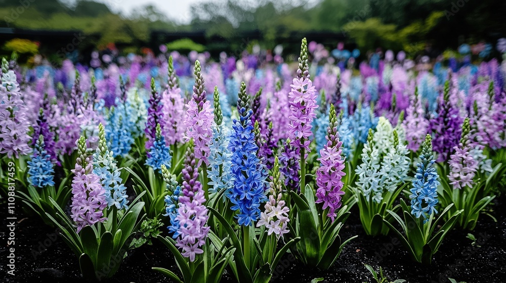 Obraz premium Beautiful Hyacinth Flowers Spring Bloom Purple Blue Garden Nature