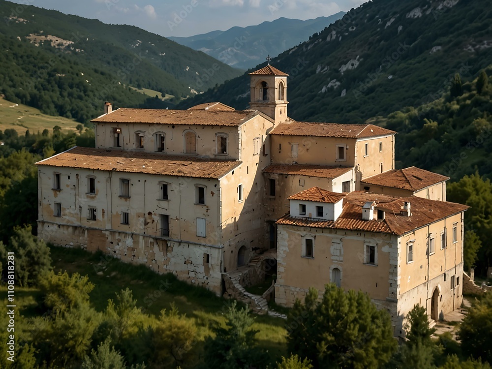 San Pietro Infine historic site and ghost town, Molise, Italy.