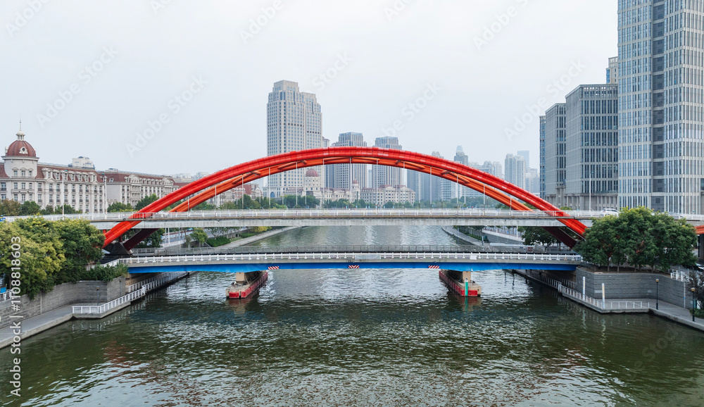 Fototapeta premium Aerial view of Tianjin Diamond Bridge building