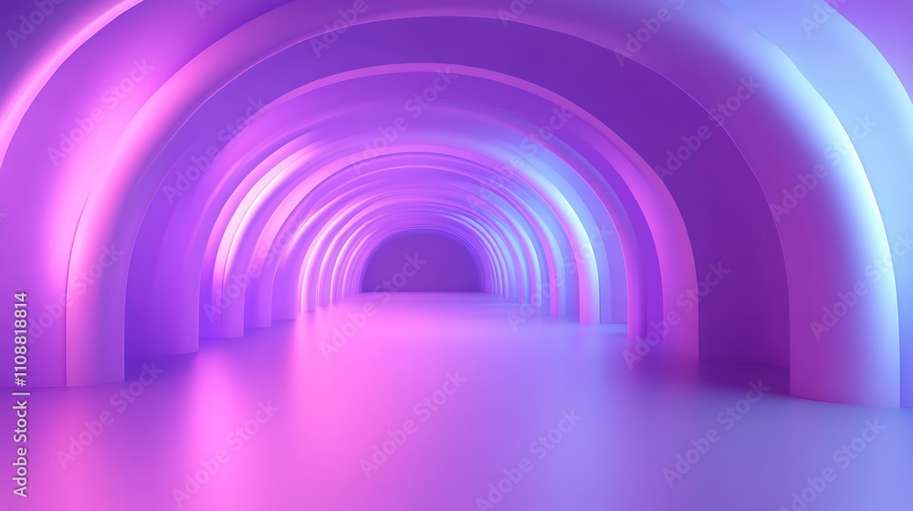 Abstract neon tunnel with vibrant purple and blue glowing arches. Abstract neon tunnel with vibrant purple and blue glowing arches.