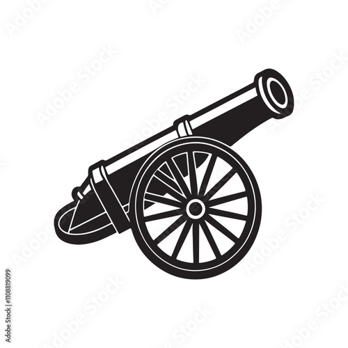 old cannon silhouette vector, black and white silhouette, vector and illustration isolated on white background
