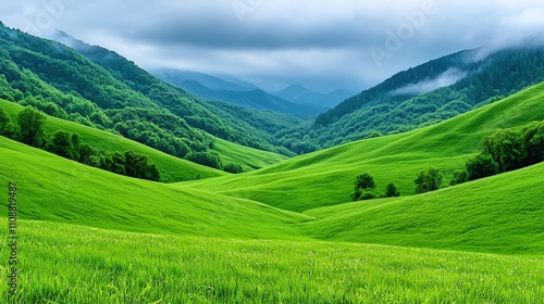 Serene Green Hills  Rolling Meadows  Lush Landscape  Nature Photography