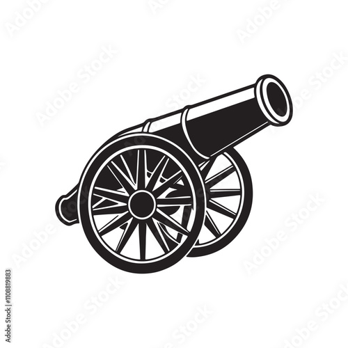 old cannon silhouette vector, black and white silhouette, vector and illustration isolated on white background