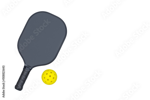 Pickleball paddle and ball isolated