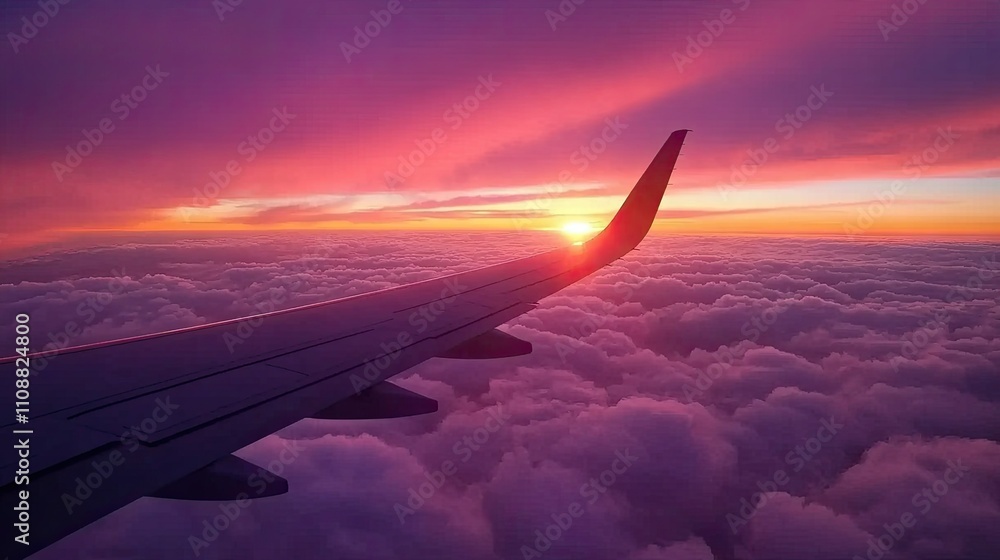 Fototapeta premium Dramatic Sunset Over Clouds from Airplane Window