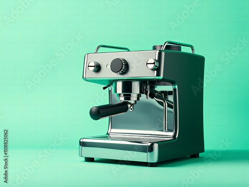 a close up of a green coffee machine on a green background. photo