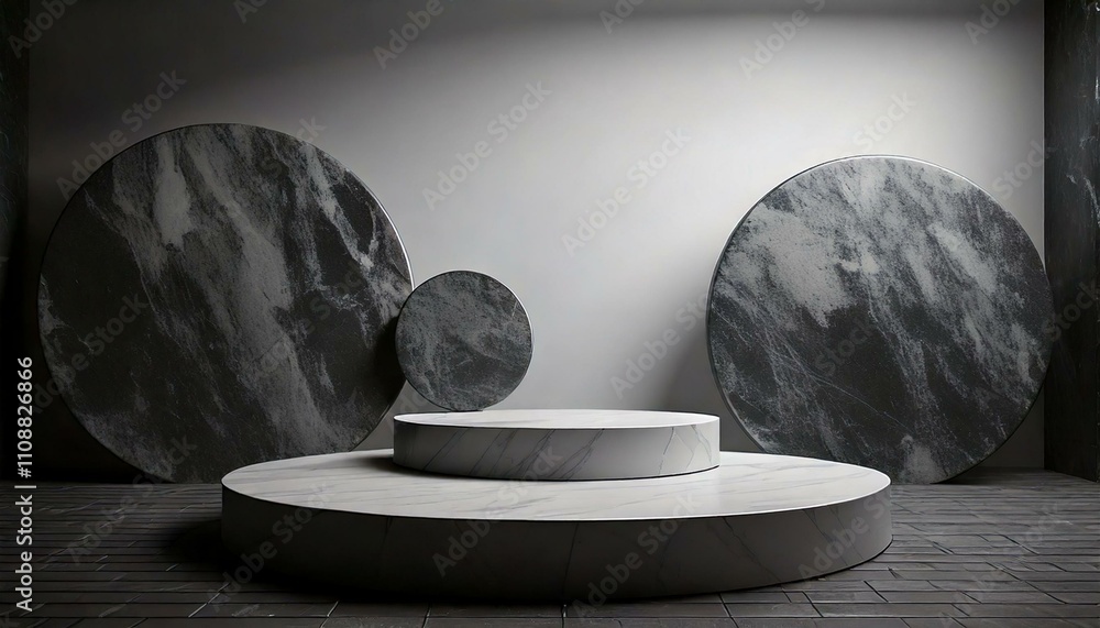 Obraz premium 3D renderings for product displays, with copy space; black-white photography